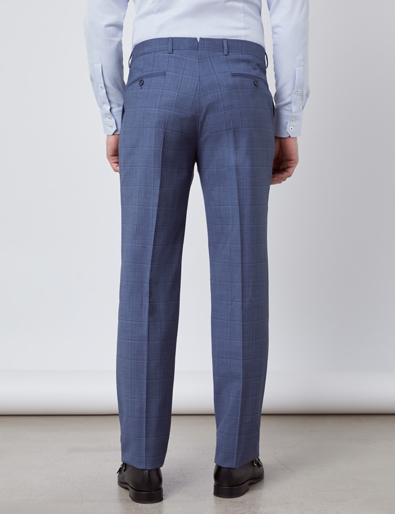Men's Blue Tonal Plaid Tailored Fit Italian Suit Pants - 1913 Collection