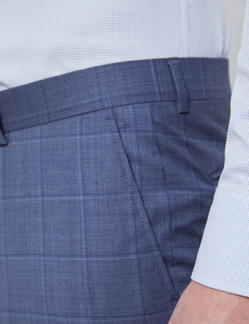 Men's Blue Tonal Plaid Tailored Fit Italian Suit Pants - 1913 Collection