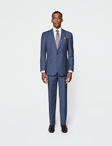 Men's Blue Tonal Plaid Tailored Fit Italian Suit Pants - 1913 Collection