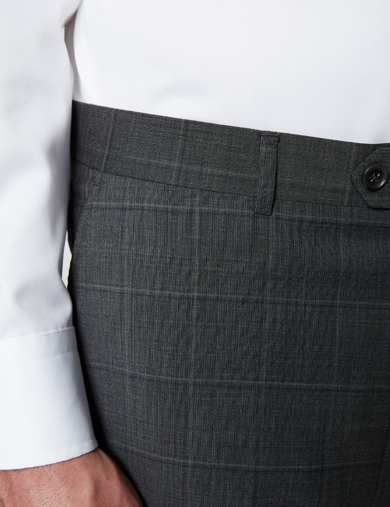 Men's Dark Grey Tonal Check Tailored Fit Italian Suit Trousers - 1913 Collection