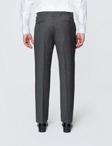 Men's Dark Gray Tonal Plaid Tailored Fit Italian Suit Pants - 1913 Collection