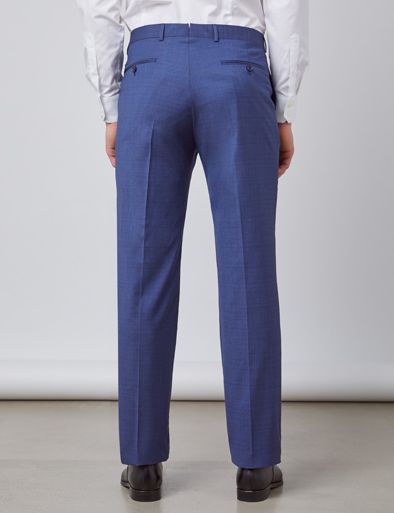Men's Blue & Purple Grid Plaid Tailored Fit Italian Suit Pants - 1913 Collection