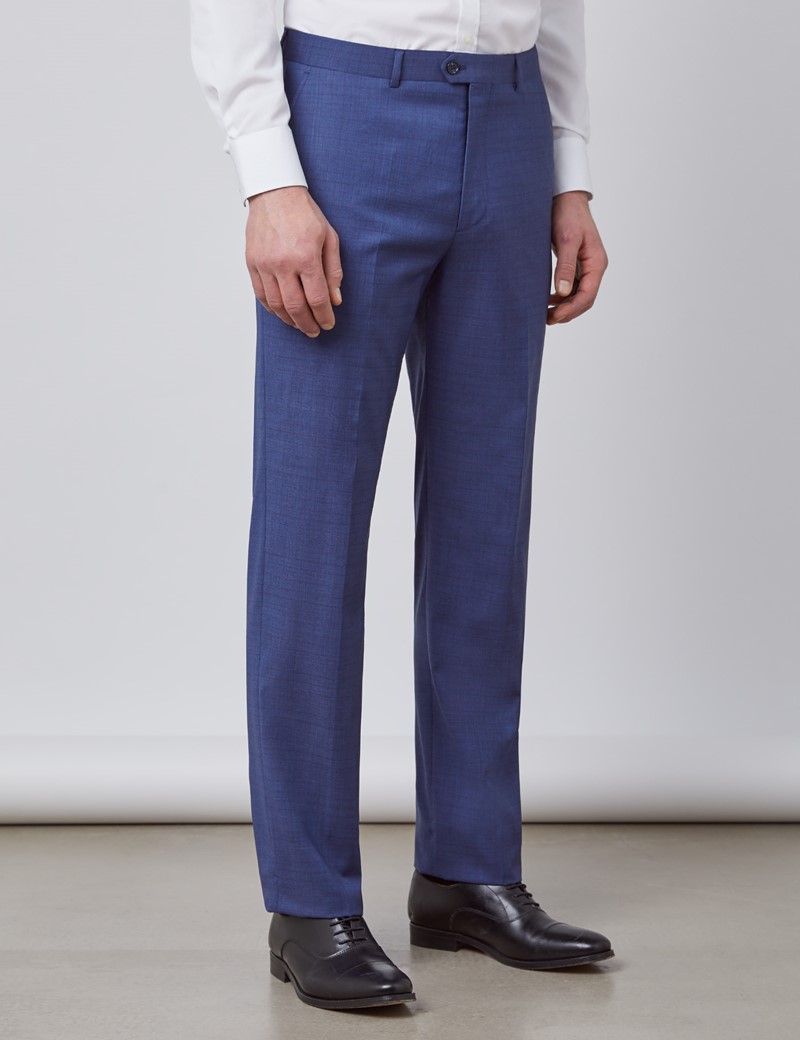 Anzughose - Tailored Fit - blau & violett Gitter - 130s Wolle - Ohne Bundfalte - Ungesäumt