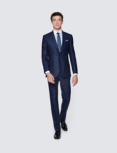 Men's Navy Prince Of Wales Check Tailored Fit Italian Suit Trousers - 1913 Collection