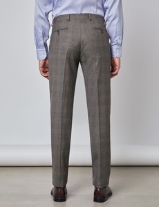 Men's Brown & Orange Prince Of Wales Check Tailored Fit Italian Suit Trousers - 1913 Collection