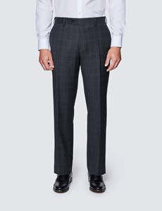 Men's Charcoal & Blue Windowpane Check Classic Fit Suit Trousers