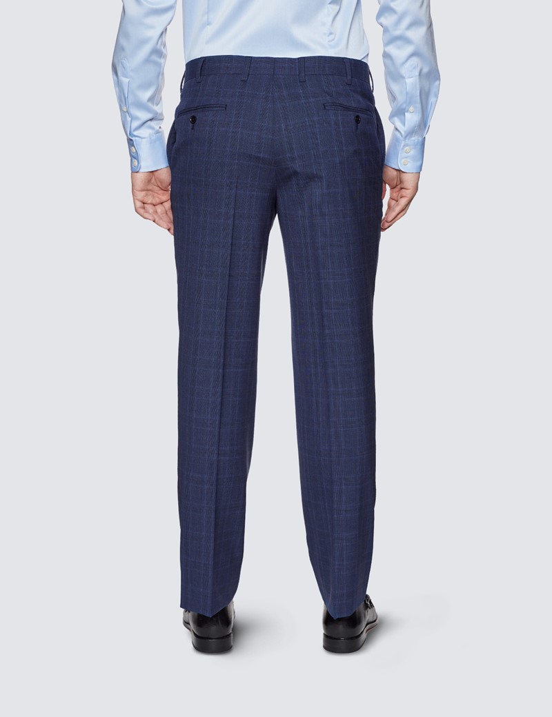 Men's Navy Prince of Wales Tonal Check Classic Fit Suit Trousers