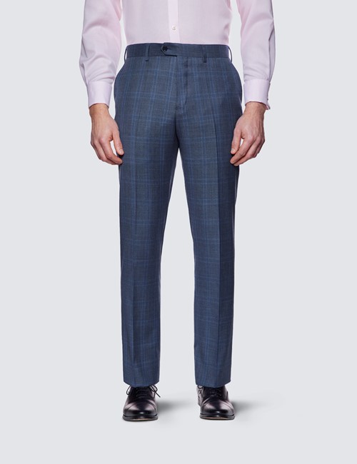 Men's Blue Check Slim Fit Suit Pants