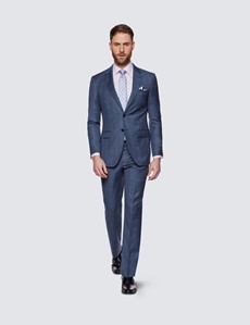 Anzughose – Slim Fit – 120s Wolle – ohne Bundfalte – ungesäumt – blau kariert