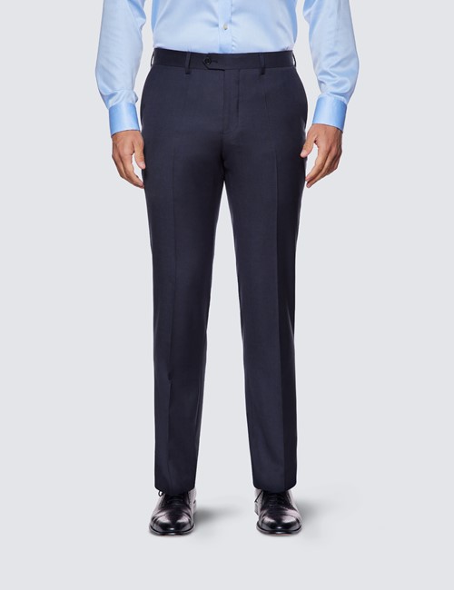 Men's Navy Tonal Check Slim Fit Suit Trousers