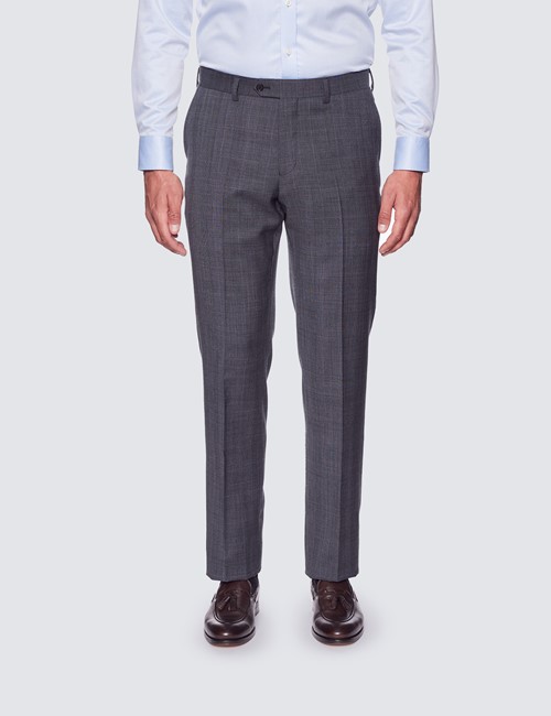 Men's Grey & Blue Prince of Wales Plaid Classic Fit Suit Pants