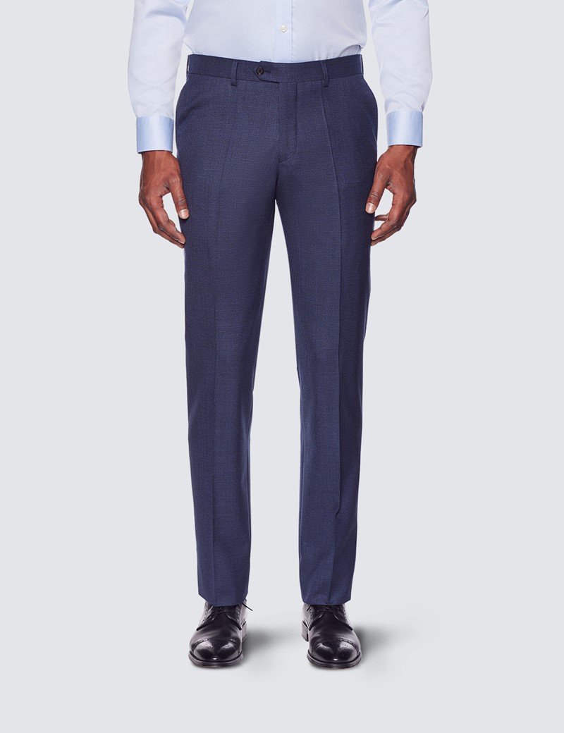 Men's Dark Blue Dogtooth Slim Fit Suit Trousers | Hawes & Curtis