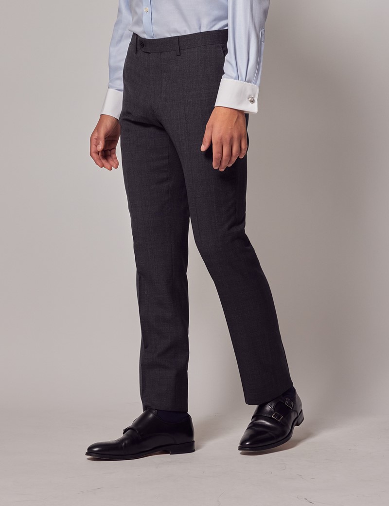 Men's Charcoal Twill Slim Fit Suit Trousers | Hawes & Curtis