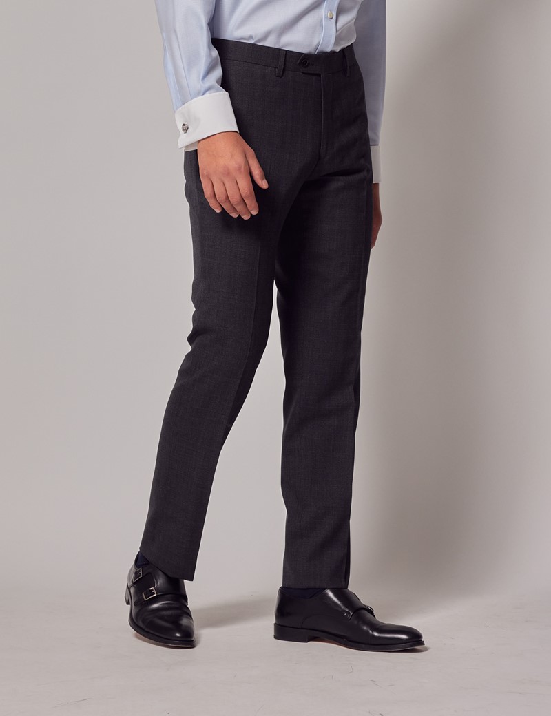 Men's Charcoal Prince of Wales Check Slim Suit Trousers