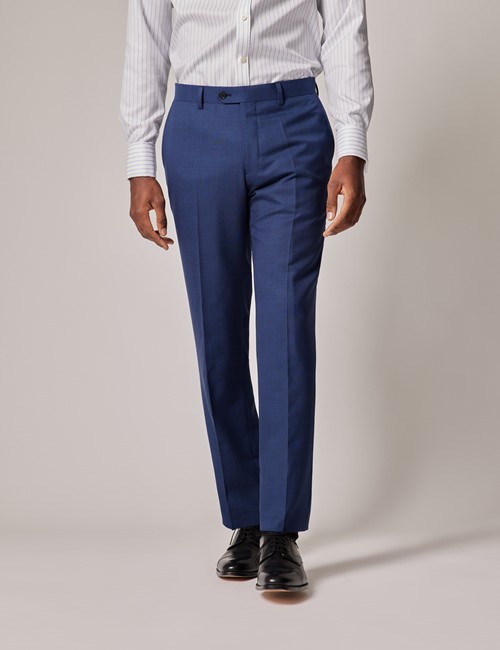 Anzughose – Slim Fit – 140s Wolle – Prince of Wales Karo blau