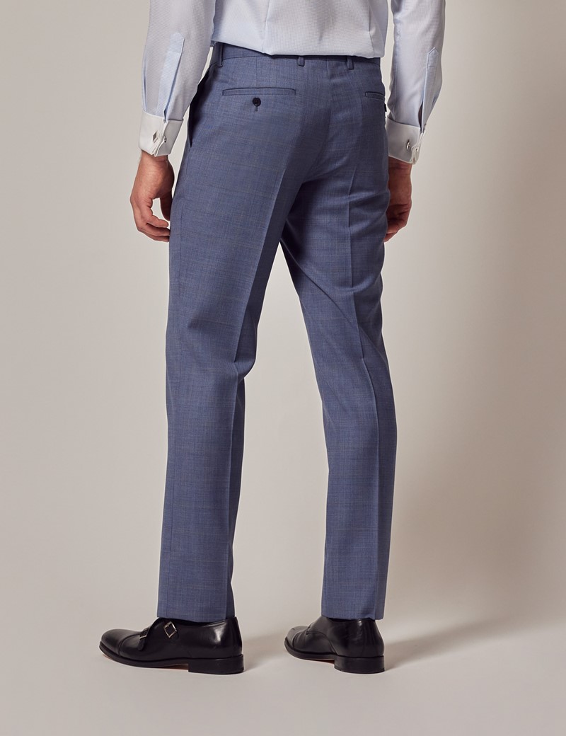 Blue & Brown Windowpane Check Slim Trousers | Hawes & Curtis