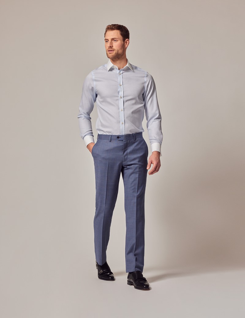 Blue & Brown Windowpane Check Slim Trousers | Hawes & Curtis