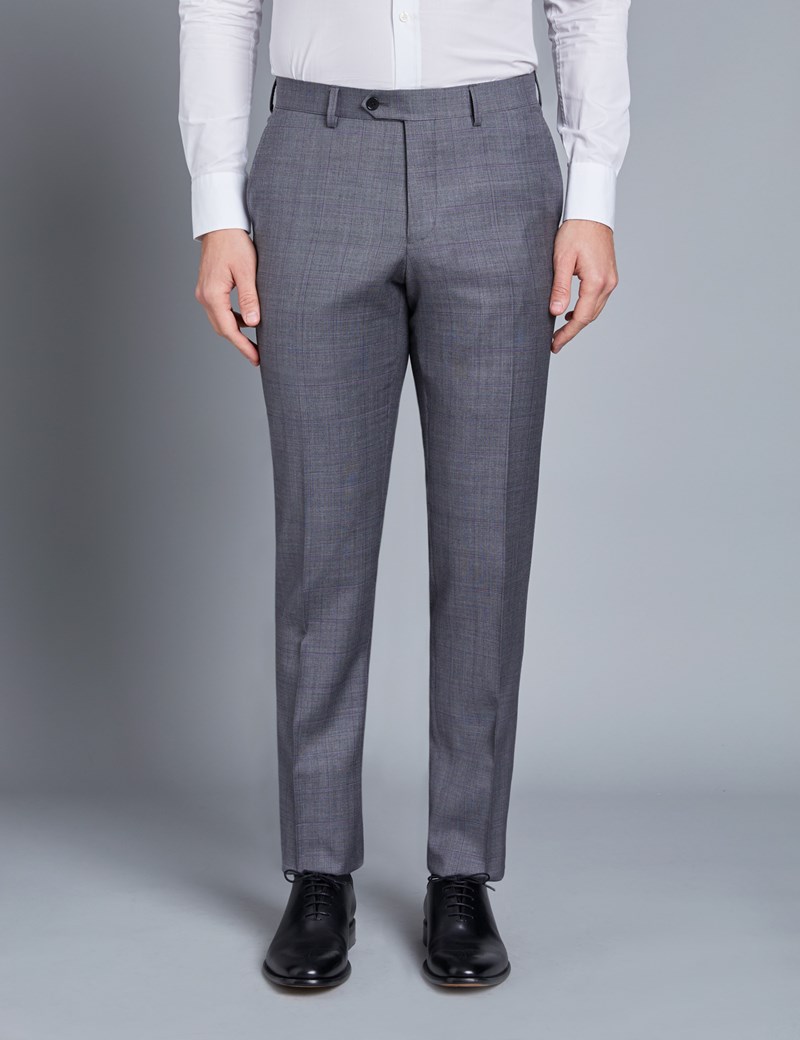 Men's Grey & Lilac Contrast Plaid Slim Fit Suit Pants | Hawes & Curtis