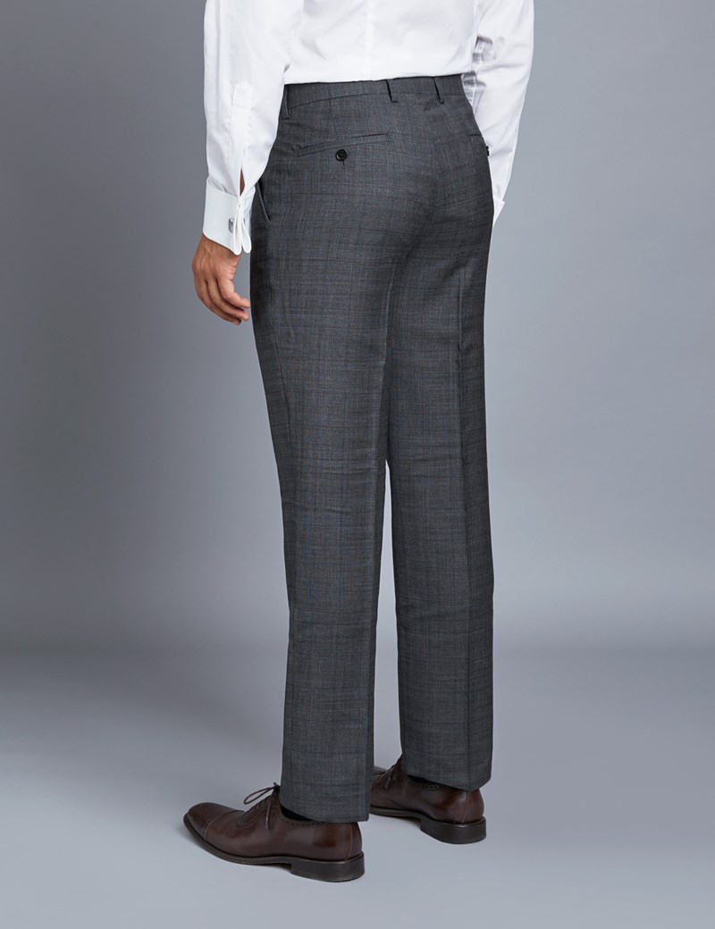 Men's Grey & Brown Prince of Wales Check Extra Slim Fit Suit Trousers ...