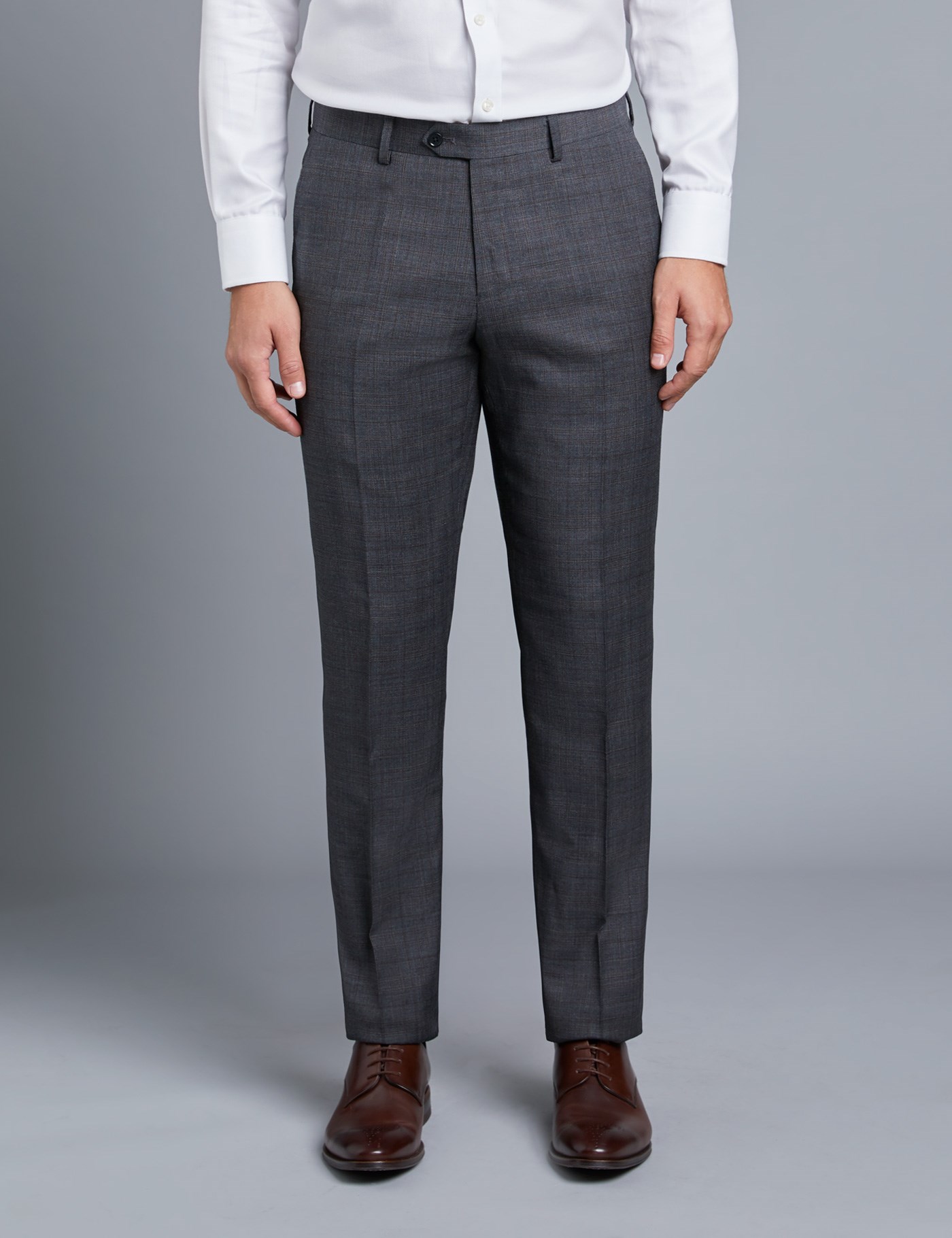 Men's Grey & Brown Prince Of Wales Check Slim Fit Trousers | Hawes & Curtis
