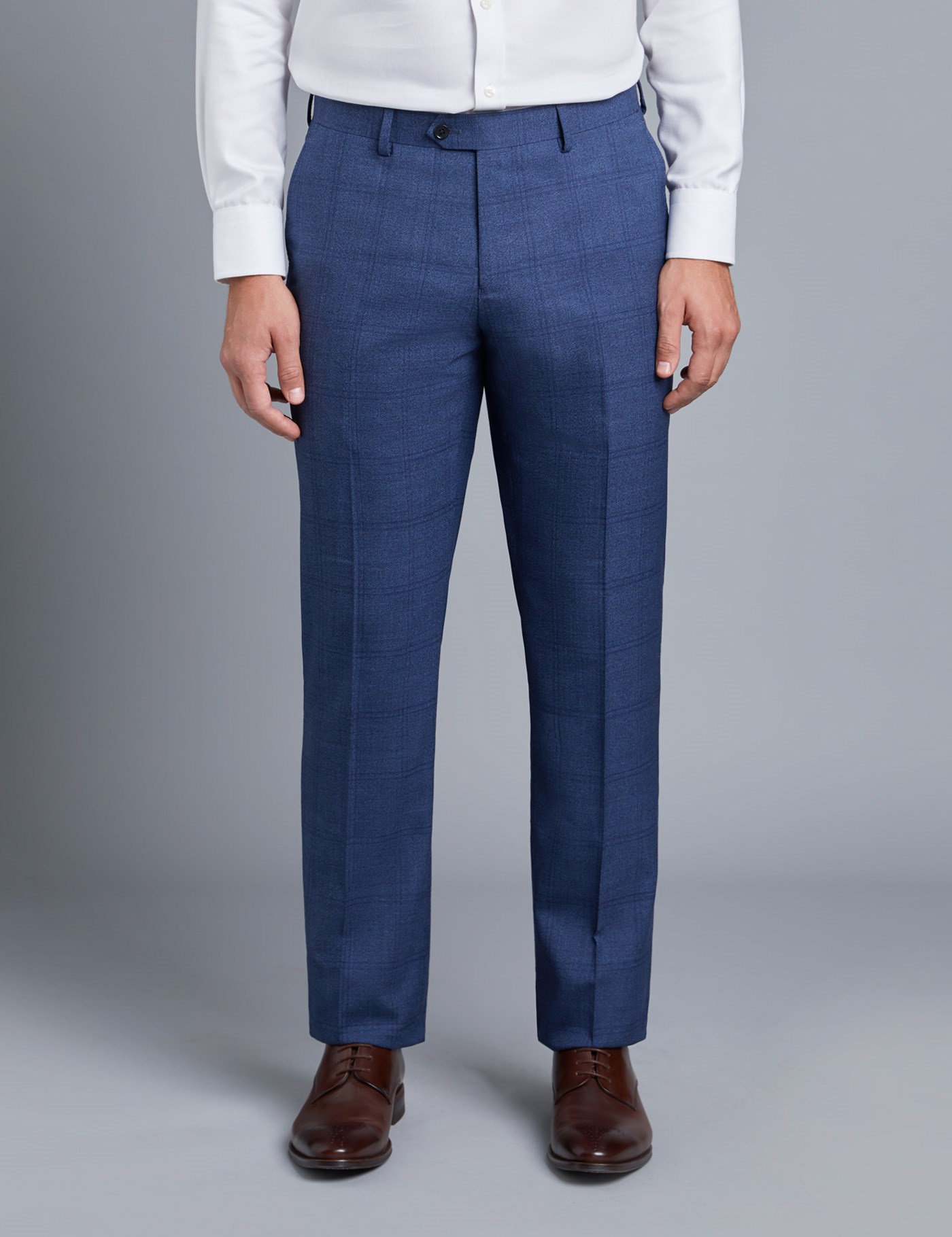 Men's Blue Plaid Slim Fit Suit Pants | Hawes & Curtis