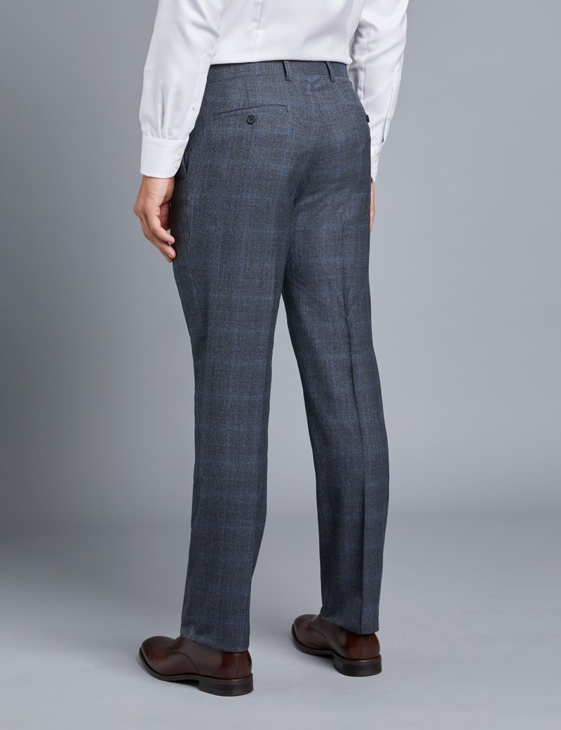 Men's Grey & Blue Check Slim Fit Suit Pants | Hawes & Curtis