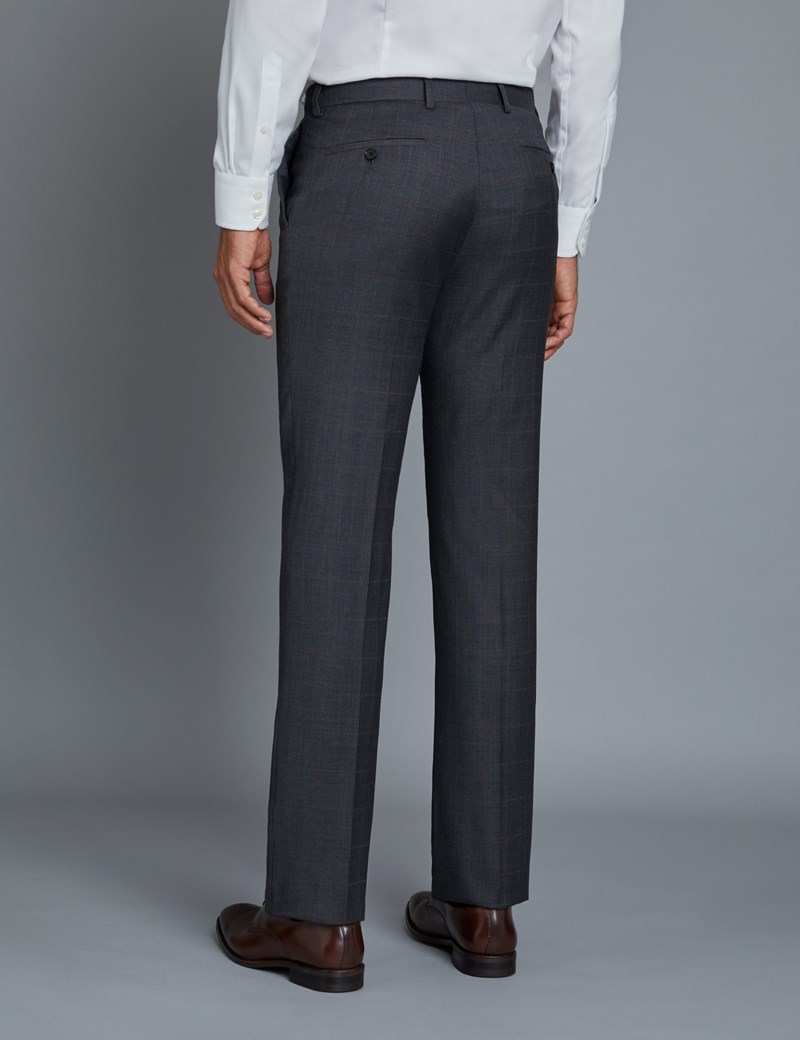 Men's Charcoal & Red Windowpane Check Slim Fit Suit Trousers | Hawes ...