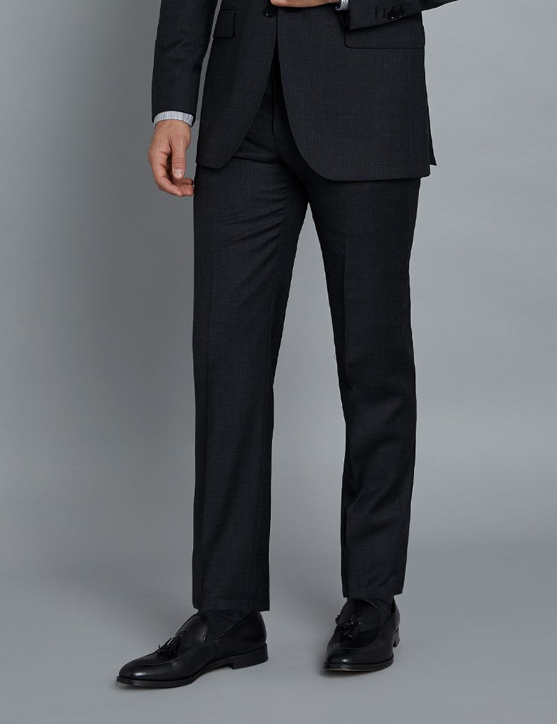 Men's Charcoal & Navy Prince of Wales Check Extra Slim Fit Suit Trousers