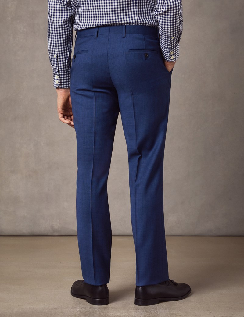 Men's Indigo Prince of Wales Plaid Slim Fit Suit Pants
