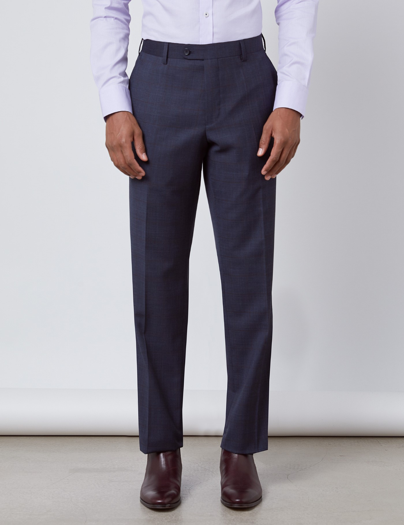 Men's Navy & Brown Windowpane Check Classic Fit Suit Trousers | Hawes ...