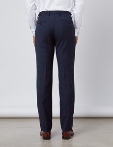 Men's Navy & Brown Windowpane Plaid Slim Fit Suit Pants