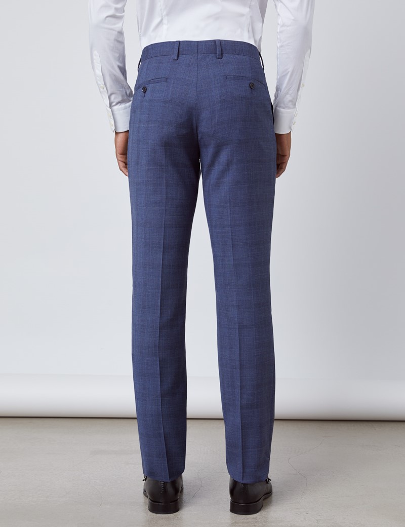 Men's Blue Overplaid Slim Fit Suit Pants