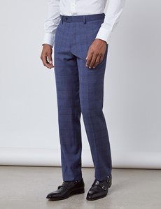 Men's Blue Overcheck Slim Fit Suit Trousers