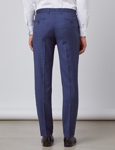 Men's Blue & Brown Overcheck Slim Fit Suit Trousers
