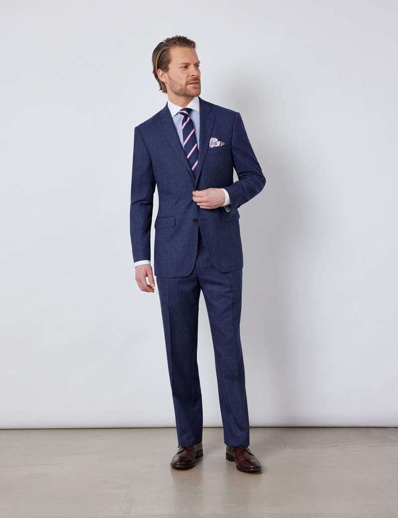 Men's Blue & Red Prince Of Wales Check Classic Fit Suit Trousers