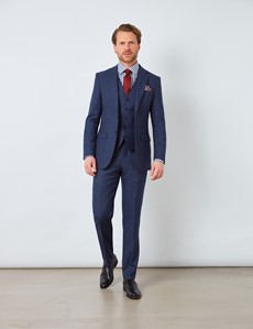 Men's Blue & Red Prince of Wales Check Slim Fit Suit Trousers