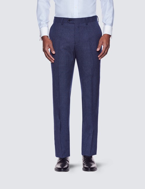 Anzughose – Tailored Fit – rot & blau Prince of Wales Karo – 100s Wolle – Ohne Bundfalte – Ungesäumt
