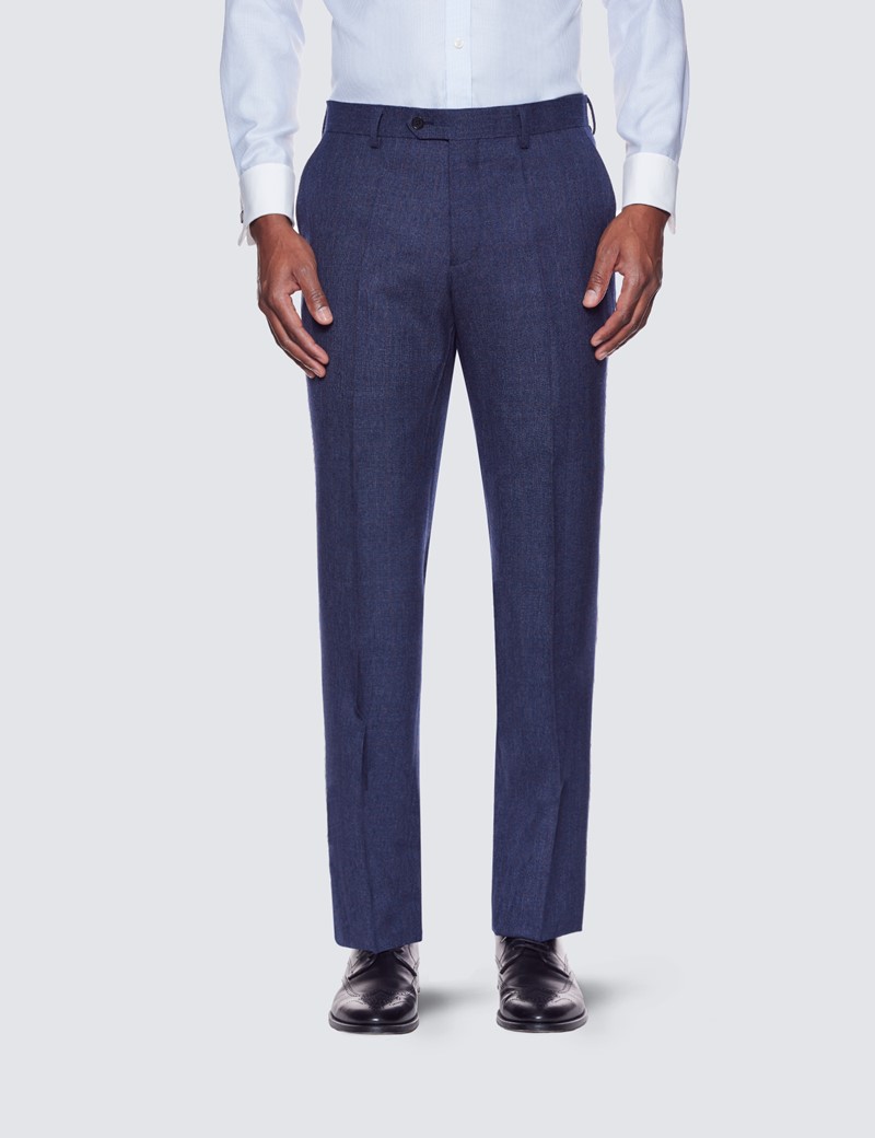 Anzughose – Tailored Fit – rot & blau Prince of Wales Karo – 100s Wolle – Ohne Bundfalte – Ungesäumt