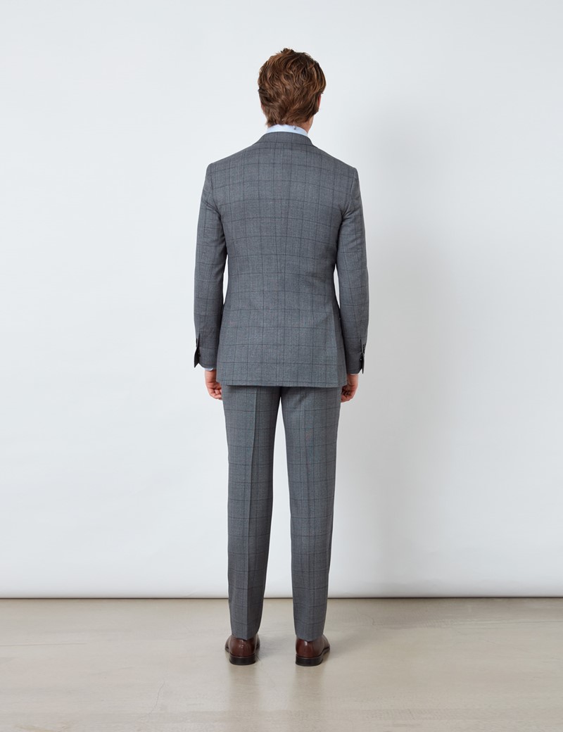 Men's Grey Tonal Check Slim Fit Suit Trousers