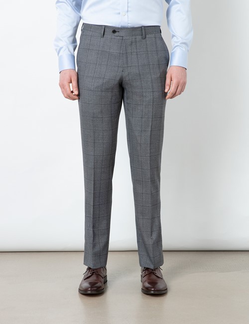  Anzughose – Tailored Fit – grau Prince of Wales Karo – 100s Wolle – Ohne Bundfalte – Ungesäumt