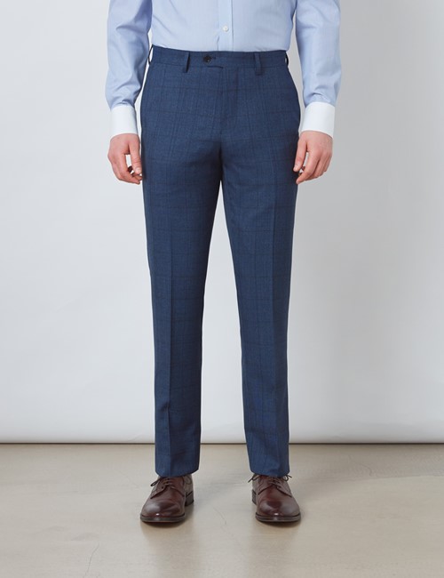 Men's Blue Check Slim Fit Suit Trousers