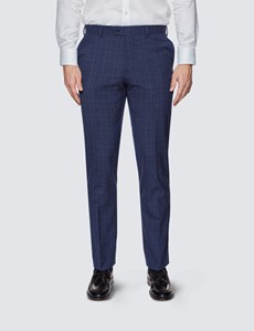 Men's Navy Prince of Wales Tonal Check Slim Fit Suit Trousers