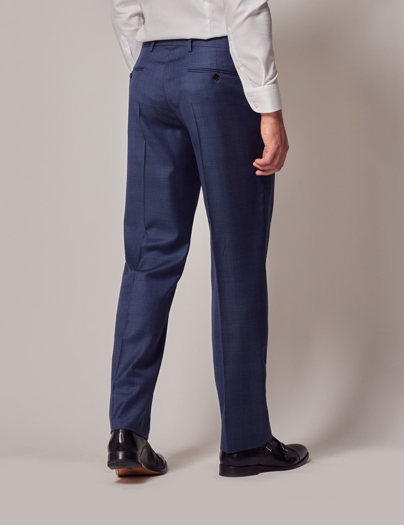 Indigo Tonal Plaid Tailored Italian Suit Pants - 1913 Collection