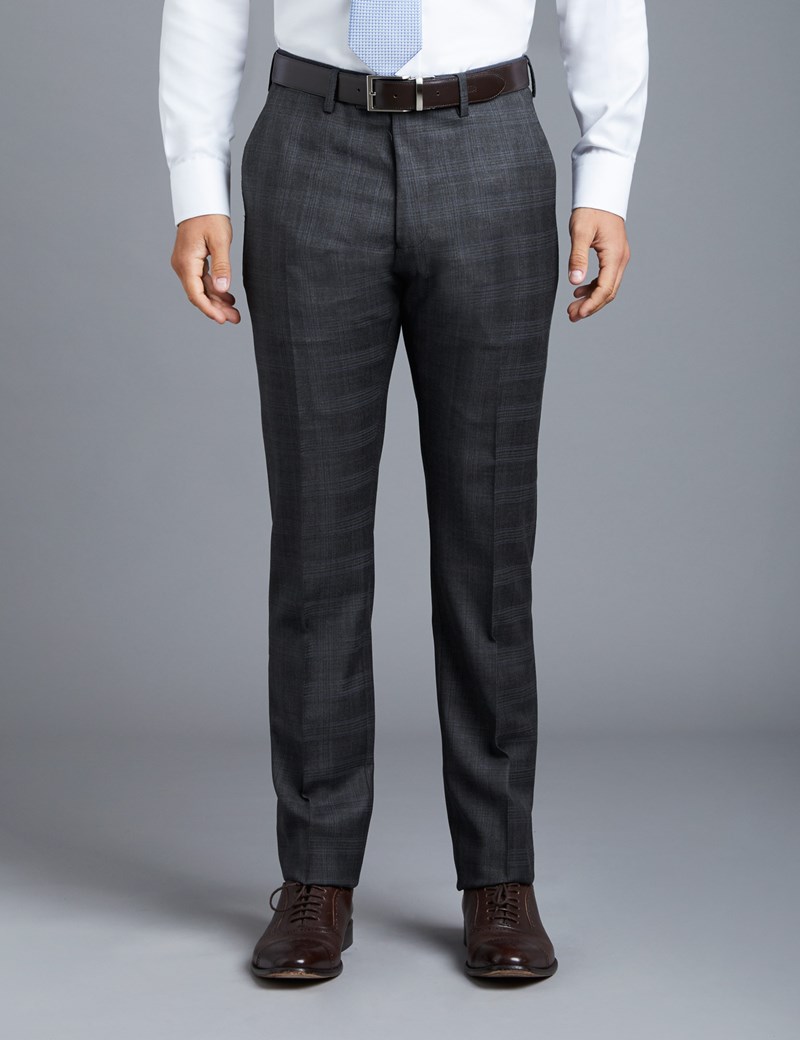 Men's Grey & Blue Large Plaid Extra Slim Fit Suit Pants | Hawes & Curtis