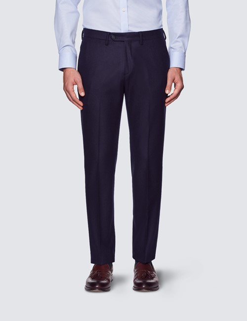 Men's Navy Plain Slim Fit Tapered Leg Flannel Suit Trousers - 1913 Collection