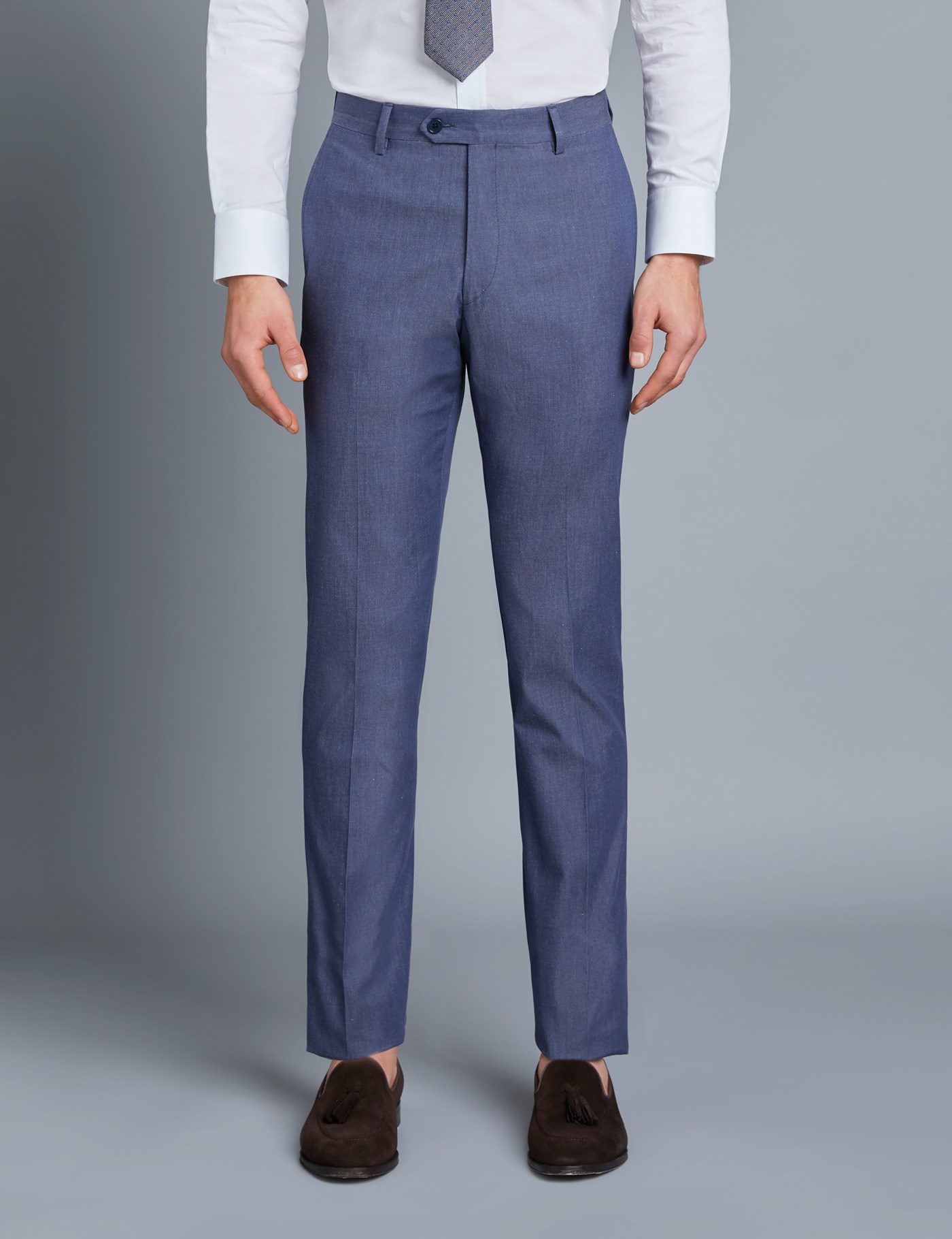 Men’s Blue Italian Cotton Trousers - 1913 Collection | Hawes & Curtis