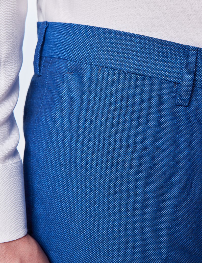 Men’s Royal Blue Italian Cotton Linen Slim Fit Suit Trousers - 1913 Collection 