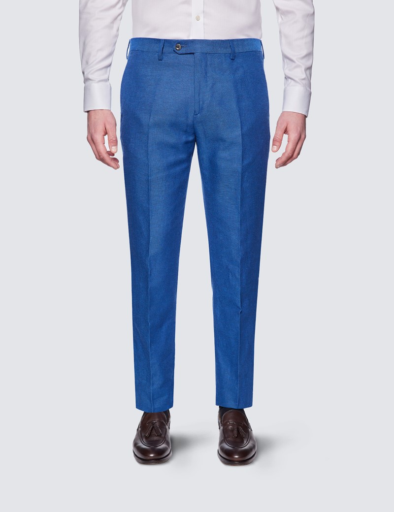 Men’s Royal Blue Italian Cotton Linen Slim Fit Suit Trousers - 1913 Collection 