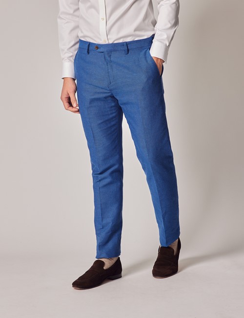 Royal Blue Italian Cotton Linen Slim Suit Trousers - 1913 Collection 