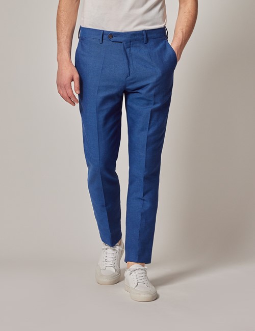 Royal Blue Italian Cotton Linen Slim Suit Trousers - 1913 Collection 